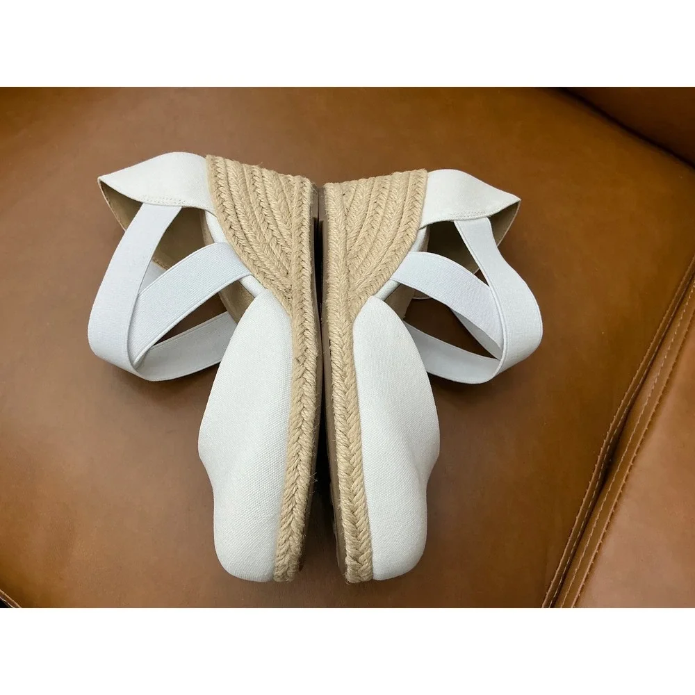 Easy Street Pari Wedge Espadrilles Women 6.5 W White Canvas Elastic